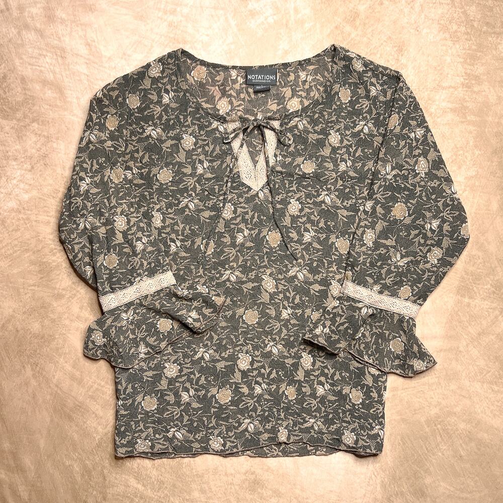 Vintage Y2K Floral Rose Sheer Mesh Blouse Whimsigoth Fairy Peasant Boho Chic